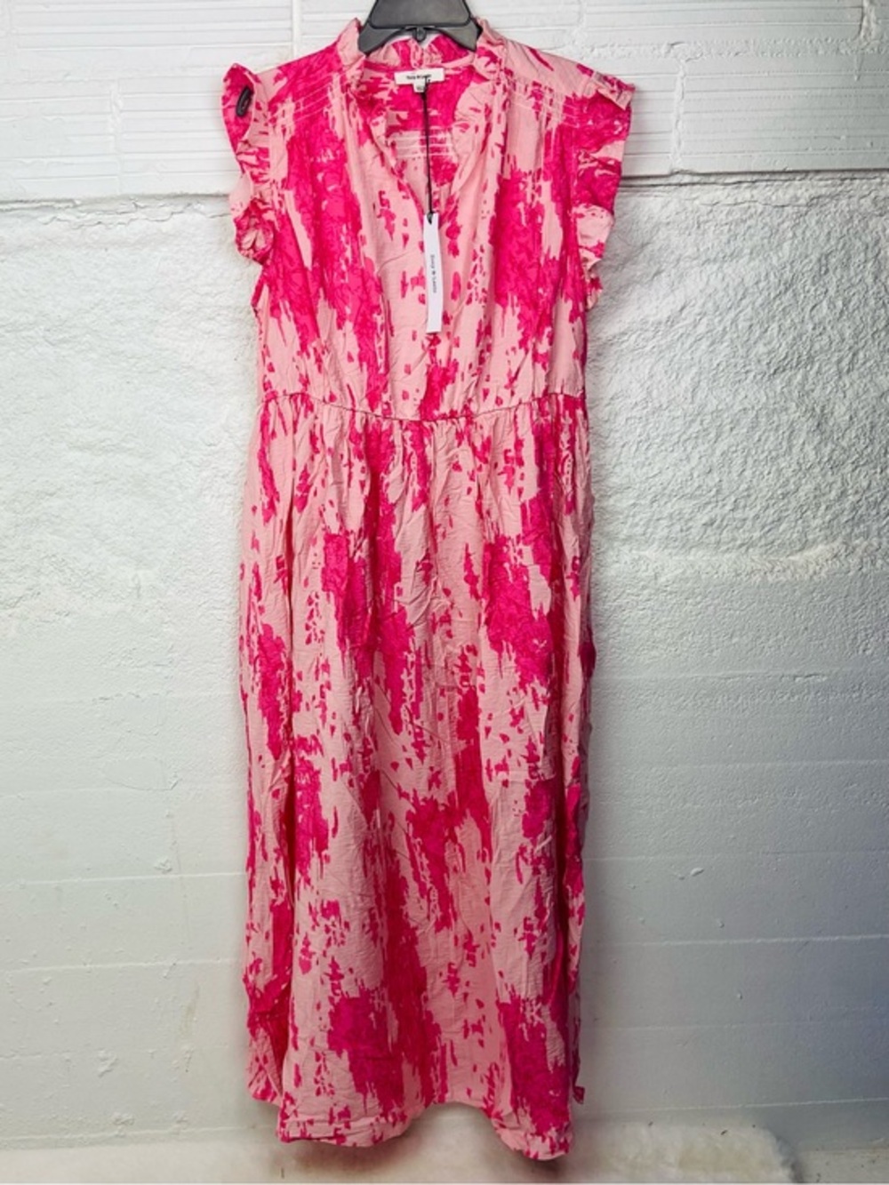 NWT Zoey & Leelo Pink Tie-Dye Flutter Sleeve Maxi Dress size large
